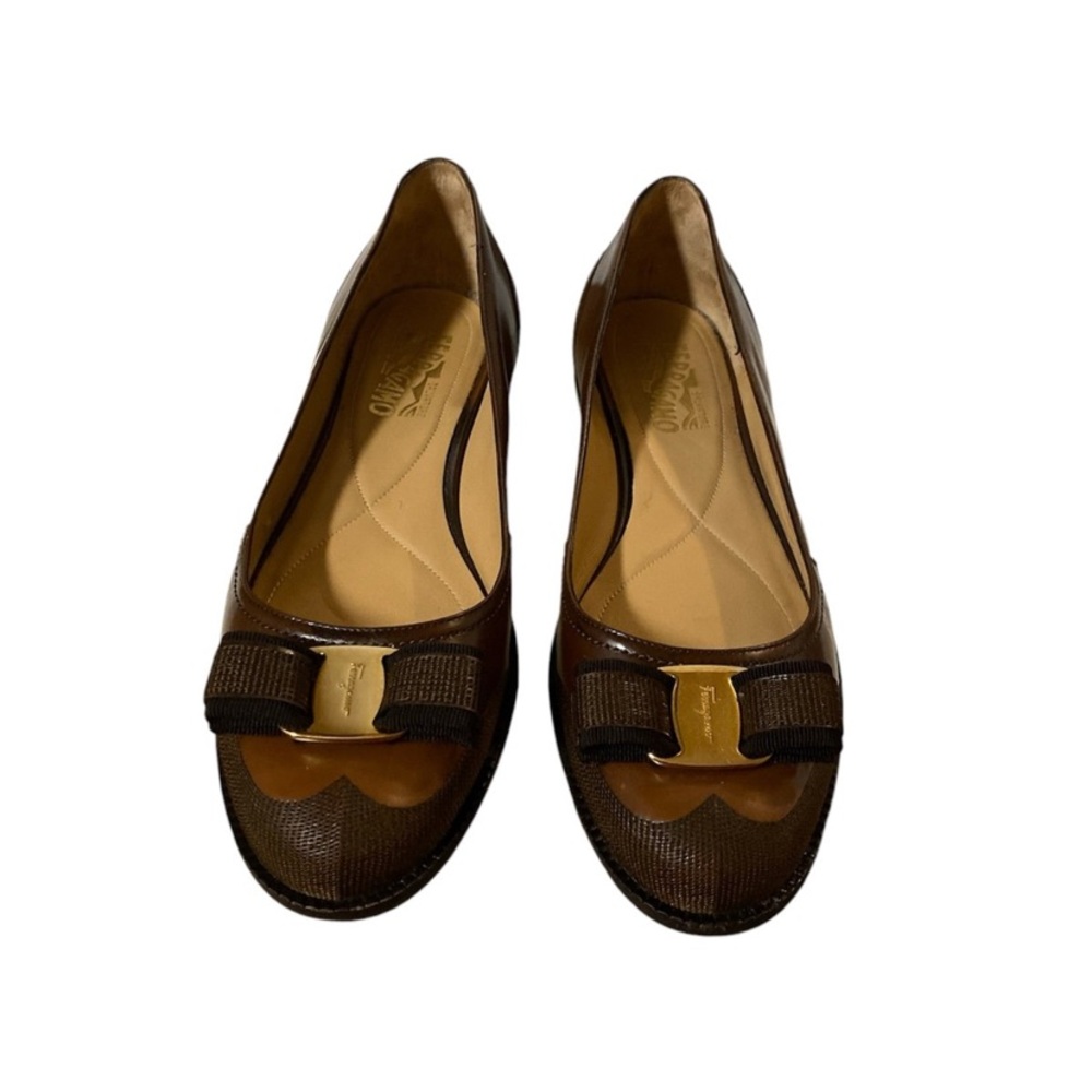 Ferragamo Varina Brown Leather Ballet Flats